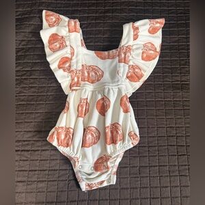 Kate Quinn | ruffle strap bubble | harvest pumpkin | organic cotton interlock